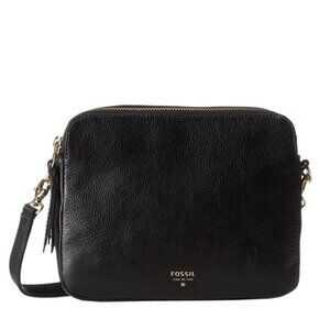 Small Fossil "Sydney" Black Leather Double Entry Crossbody Handbag Purse